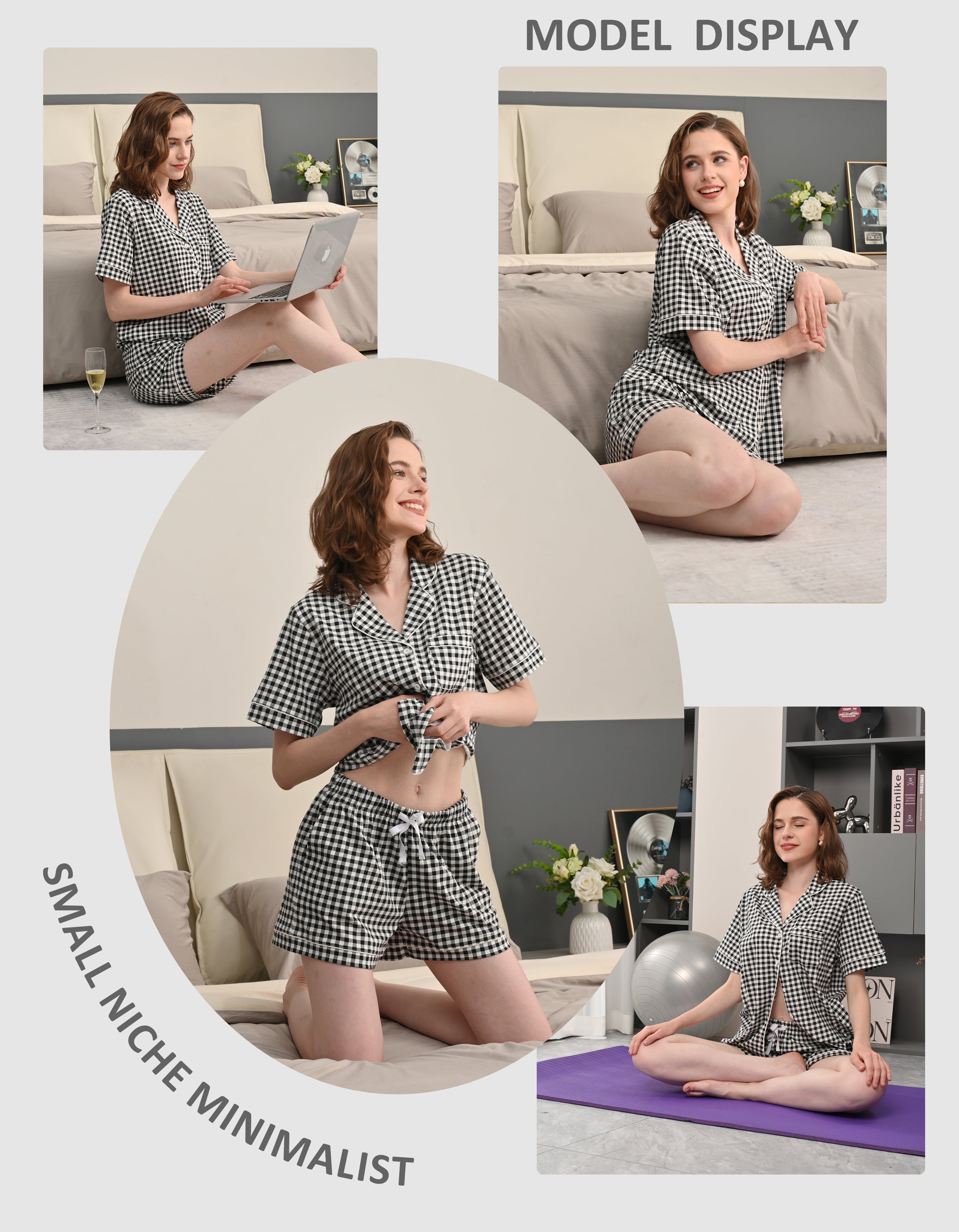 Black & White Gingham Knit Cotton Pajama Set
