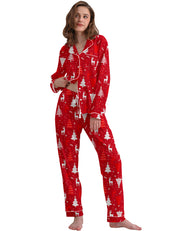 Red Reindeer & Tree Knit Cotton Pajama Set