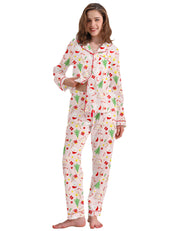 Light Pink Christmas Icons Knit Cotton Pajama Set