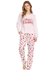 Light Pink Christmas Print Knit Cotton Pajama Set