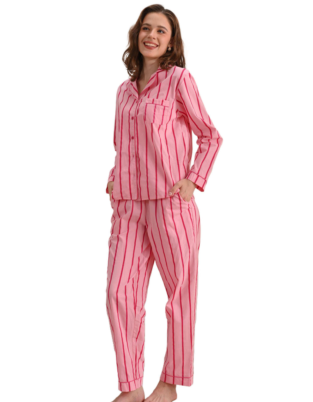 Pink & Rose Stripe Knit Cotton Pajama Set