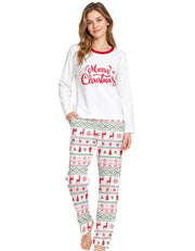 White Nordic Christmas Print Knit Cotton Pajama Set