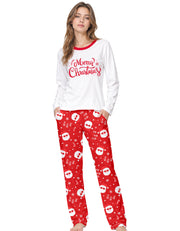 White & Red Christmas Print Knit Cotton Pajama Set