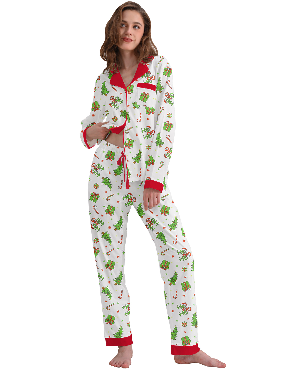 White & Red Christmas Icons Knit Cotton Pajama Set