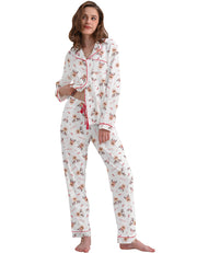White Reindeer Print Knit Cotton Pajama Set