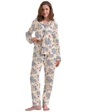 Rose Line Art Knit Cotton Pajama Set