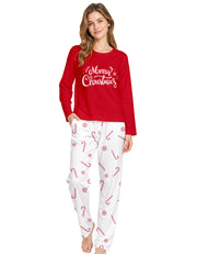 Red Candy Cane Print Knit Cotton Pajama Set