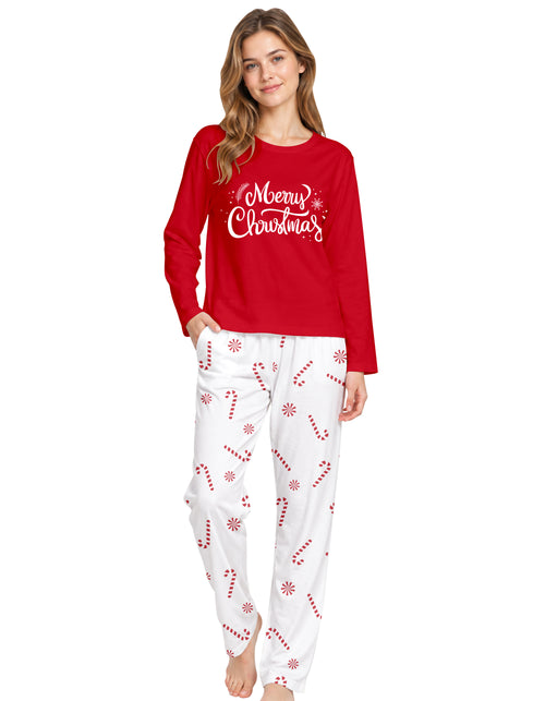 Red Candy Cane Print Knit Cotton Pajama Set