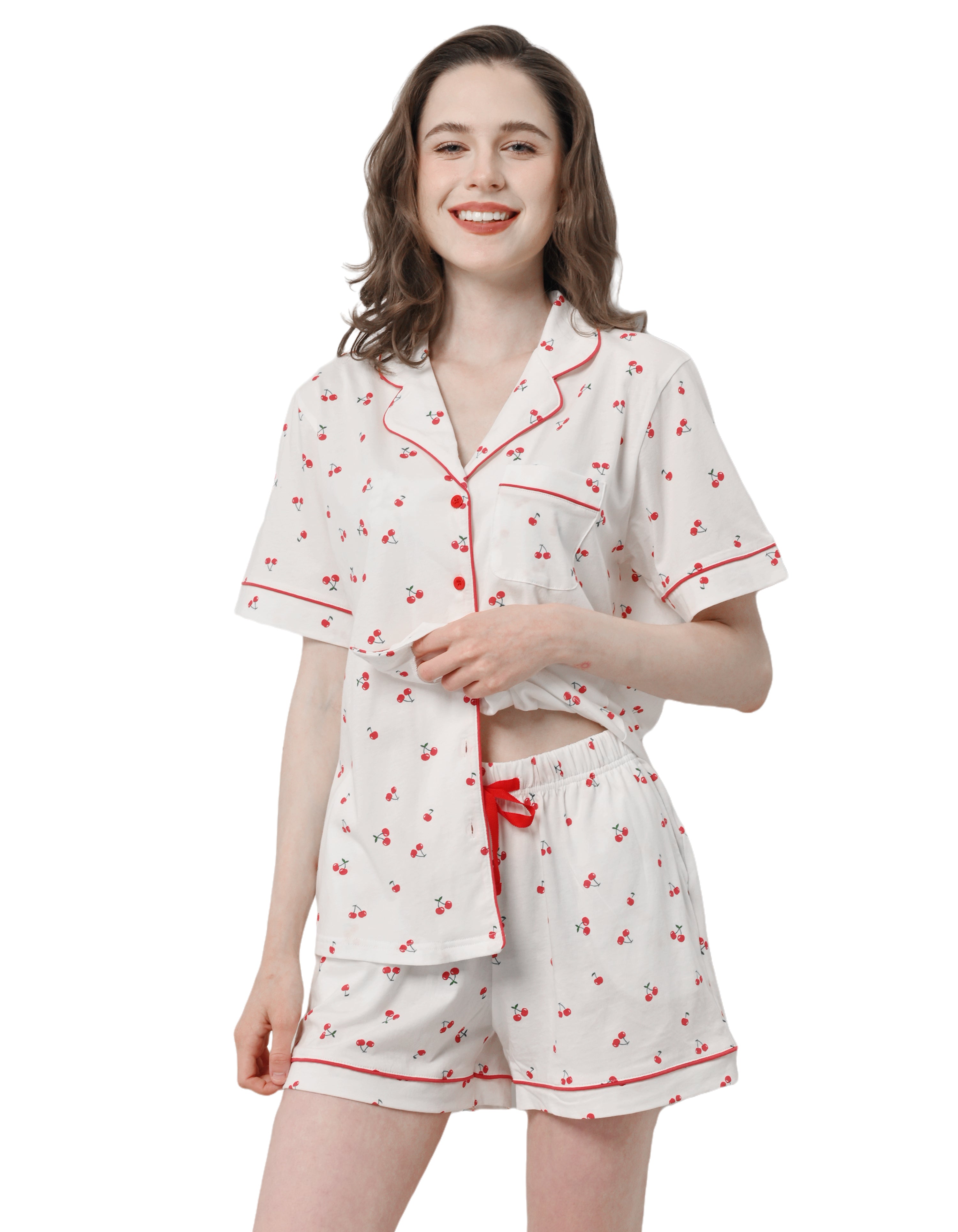 Cherry Print Knit Cotton Pajama Set