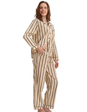 Beige & Black Stripe Knit Cotton Pajama Set