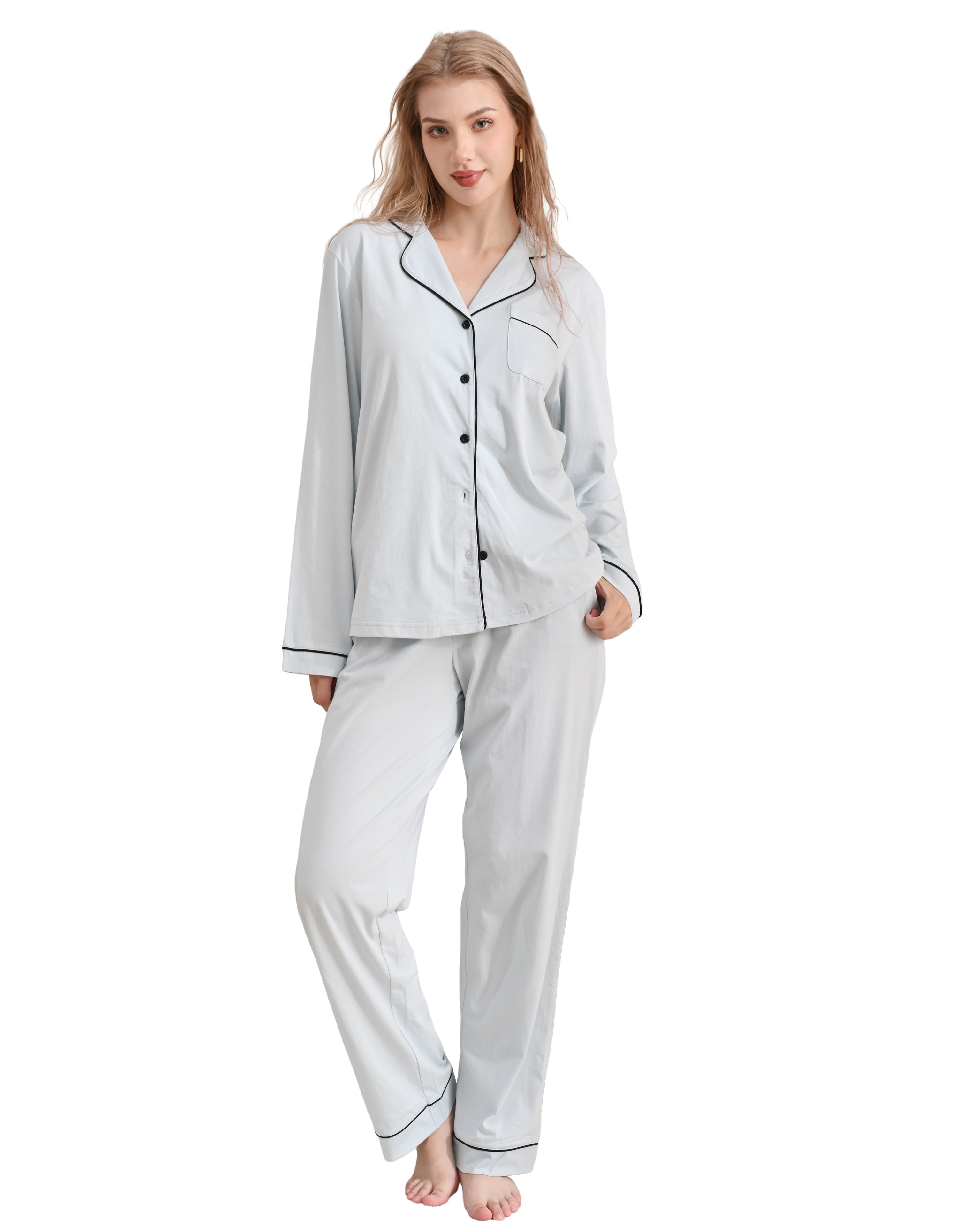Baby Blue Knit Cotton Pajama Set