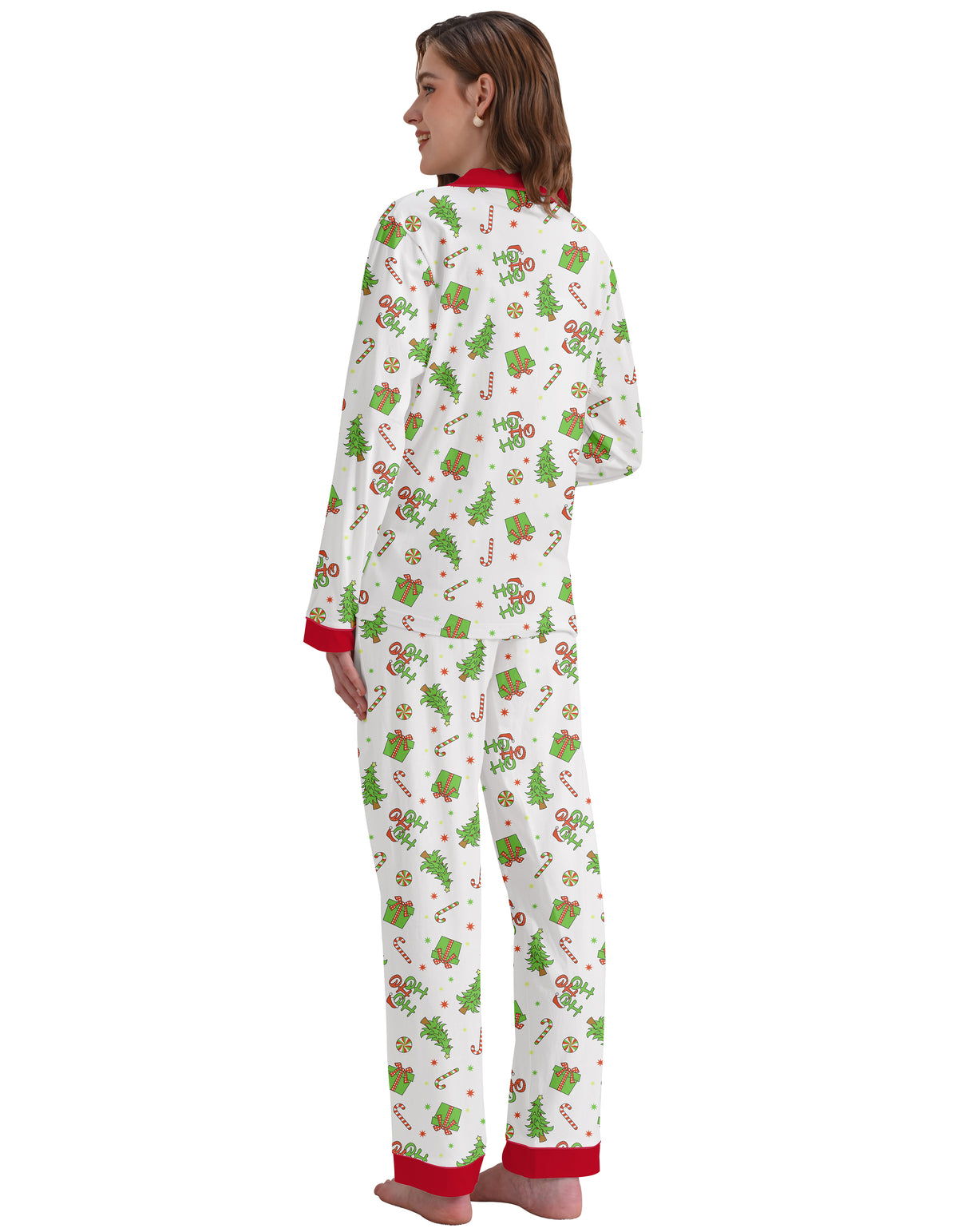 White & Red Christmas Icons Knit Cotton Pajama Set