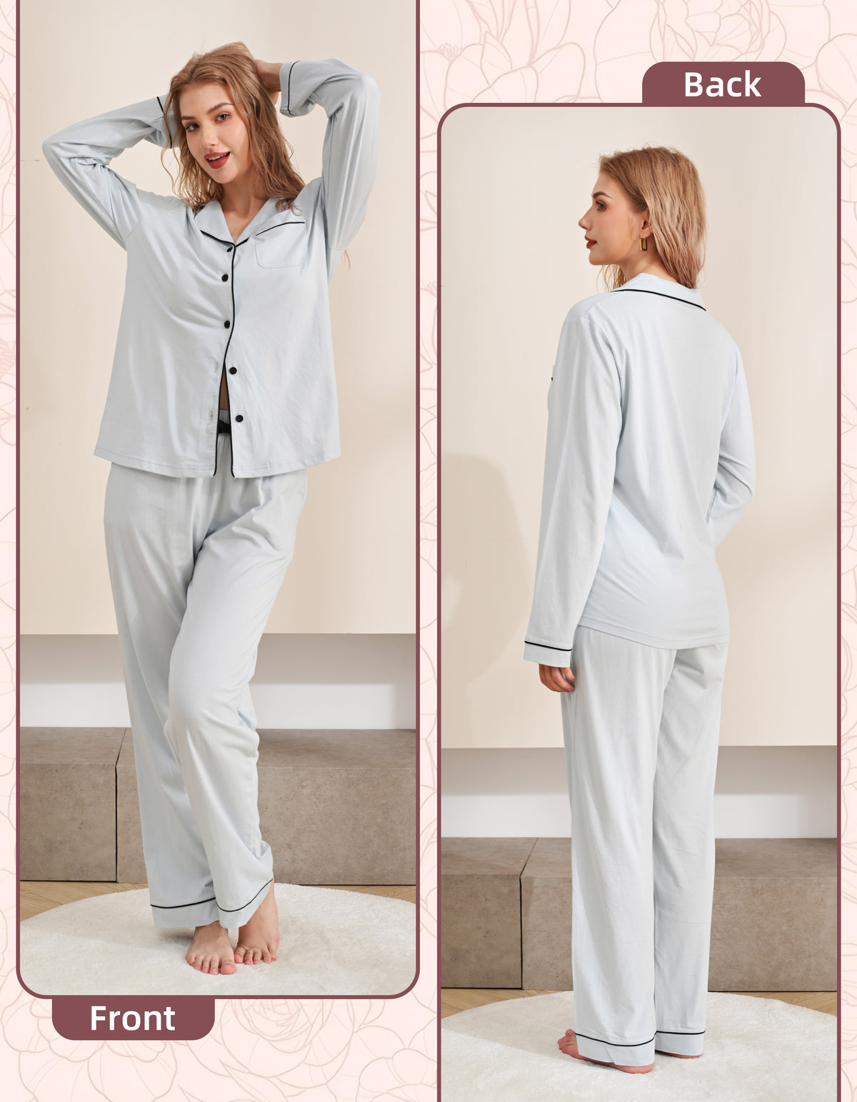 Baby Blue Knit Cotton Pajama Set