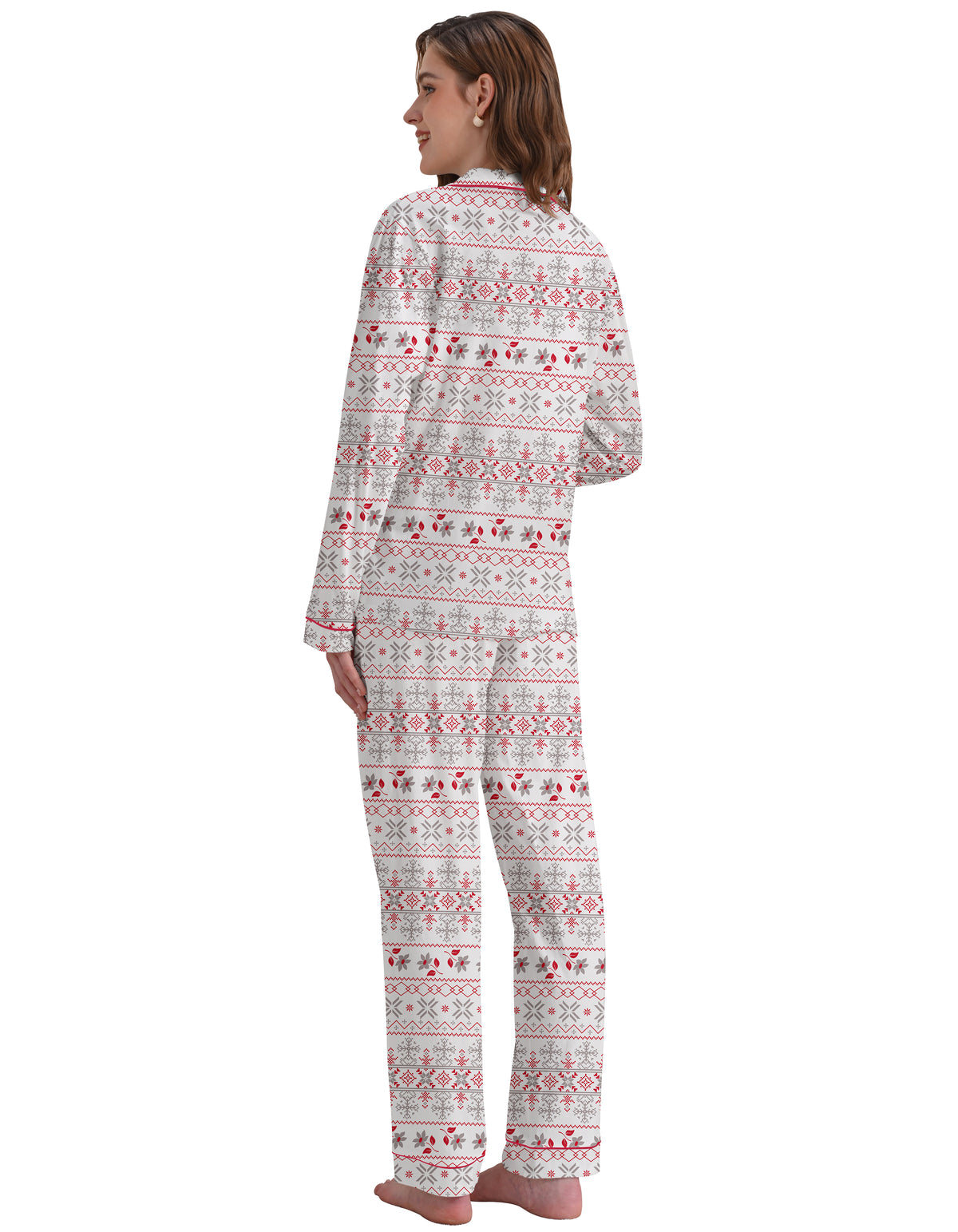 Red & Gray Nordic Print Knit Cotton Pajama Set