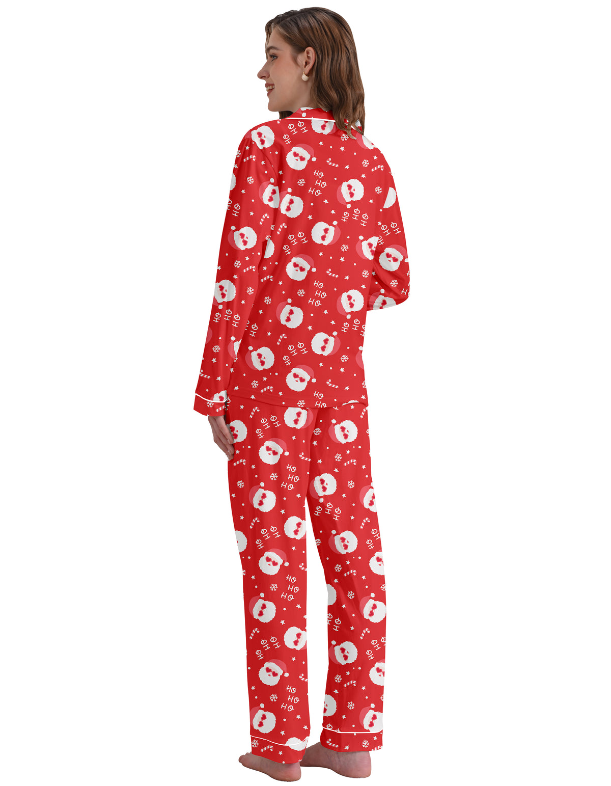 Red Santa Print Knit Cotton Pajama Set