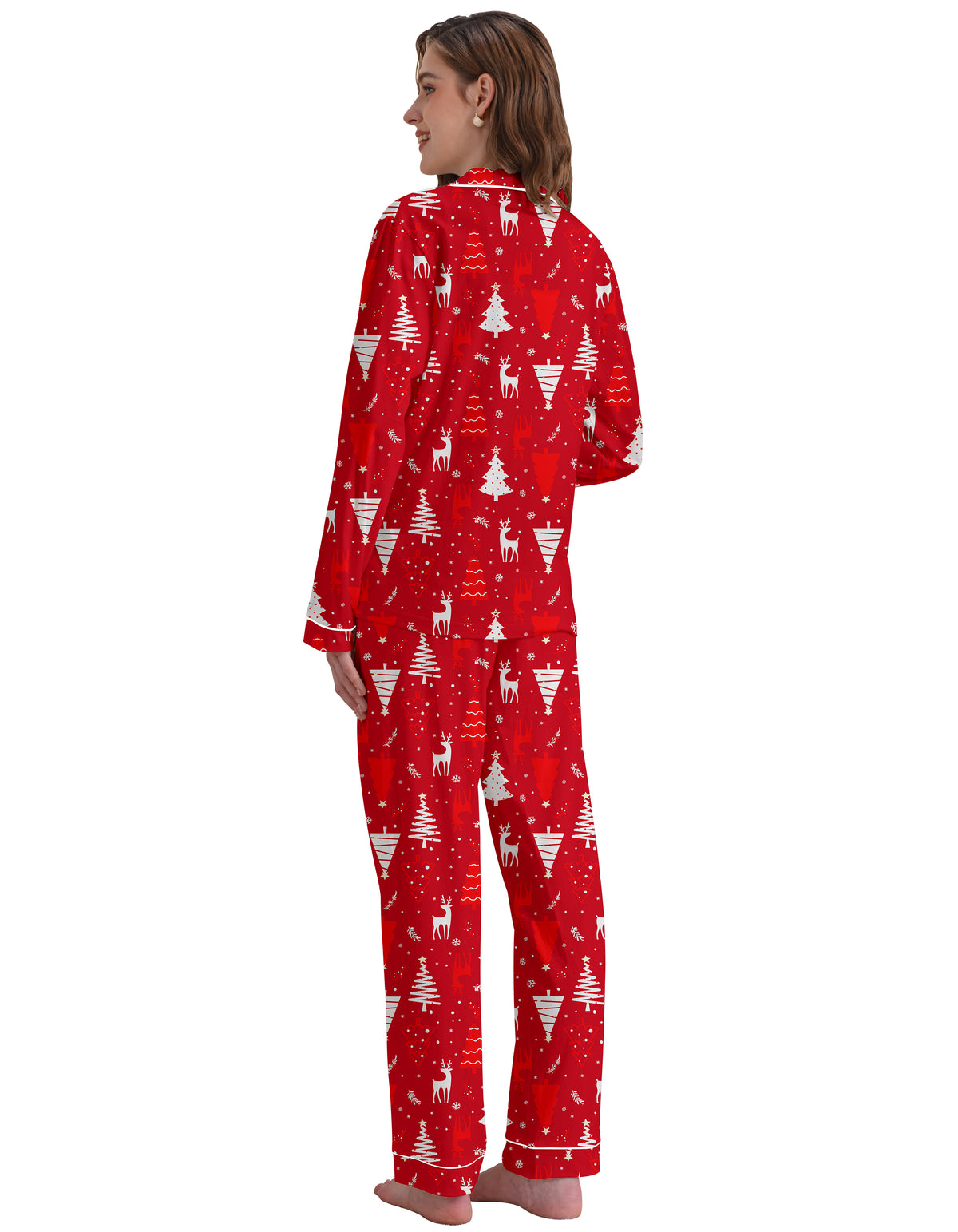 Red Reindeer & Tree Knit Cotton Pajama Set