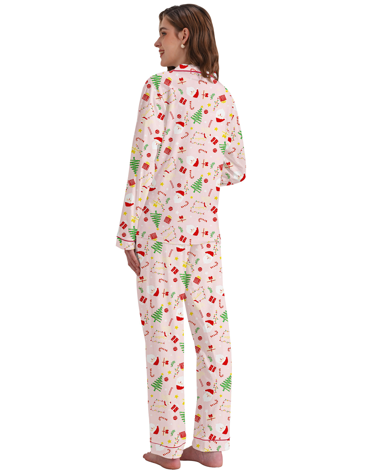Light Pink Christmas Icons Knit Cotton Pajama Set