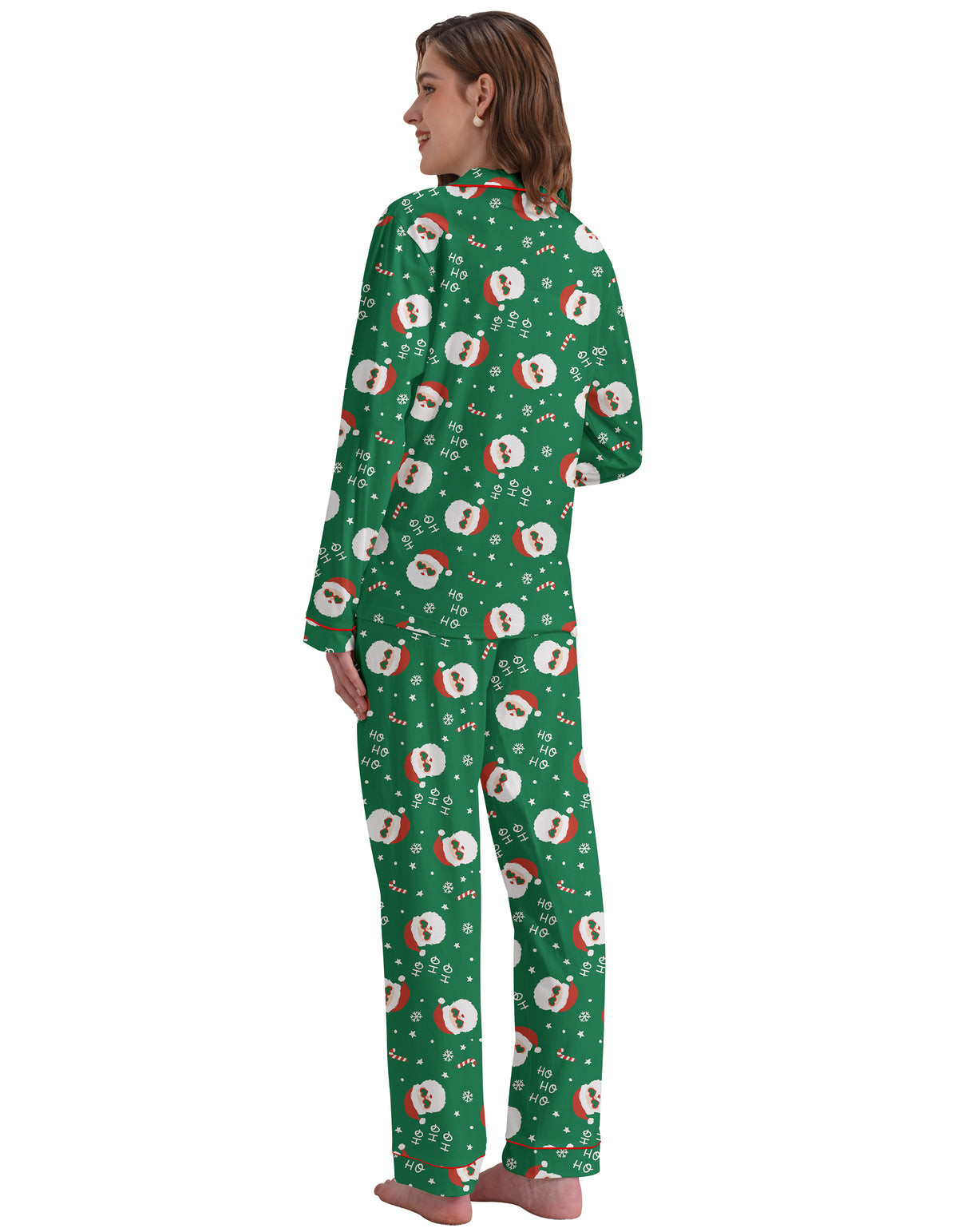 Green Santa Print Knit Cotton Pajama Set