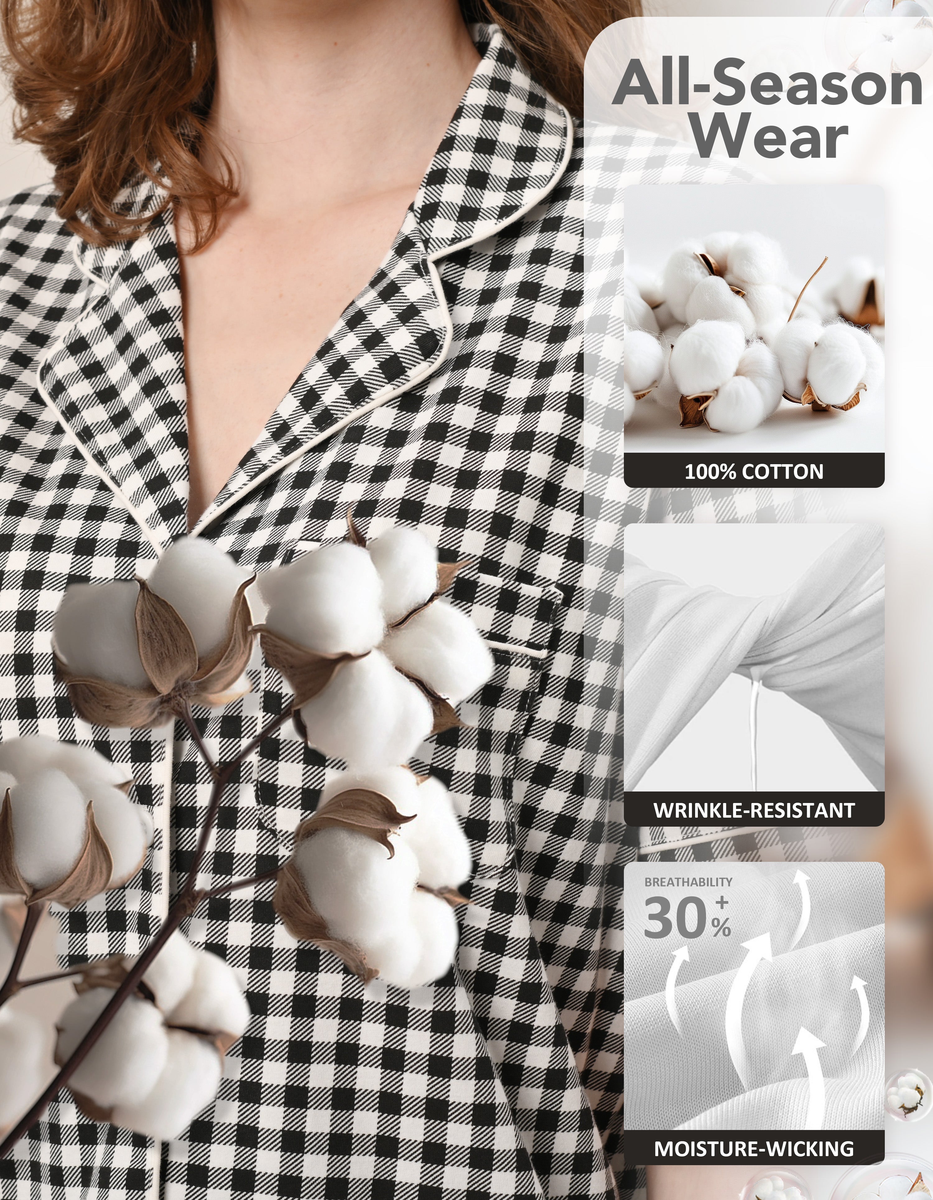 Black & White Gingham Knit Cotton Pajama Set