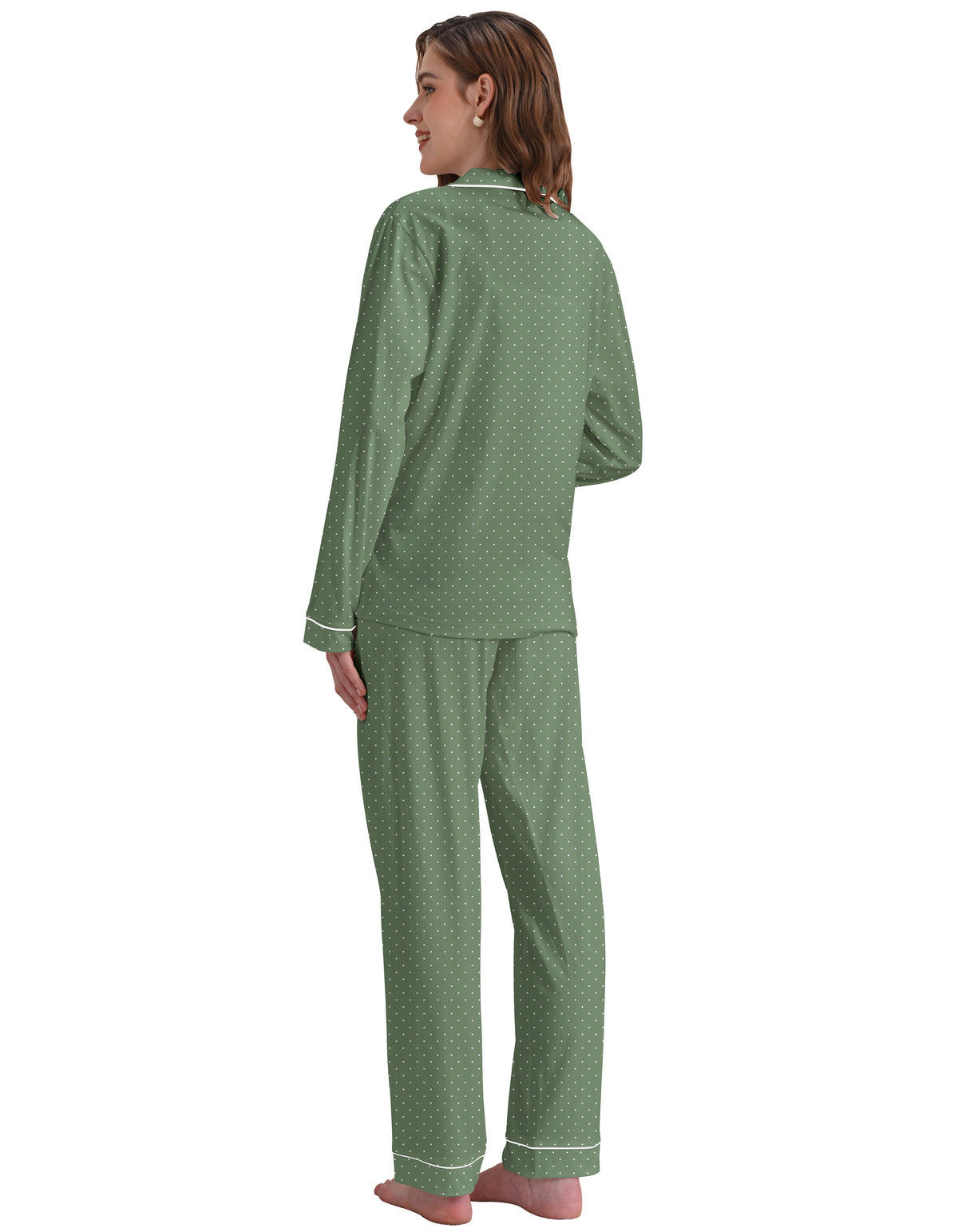 Green & White Polka Dot Knit Cotton Pajama Set