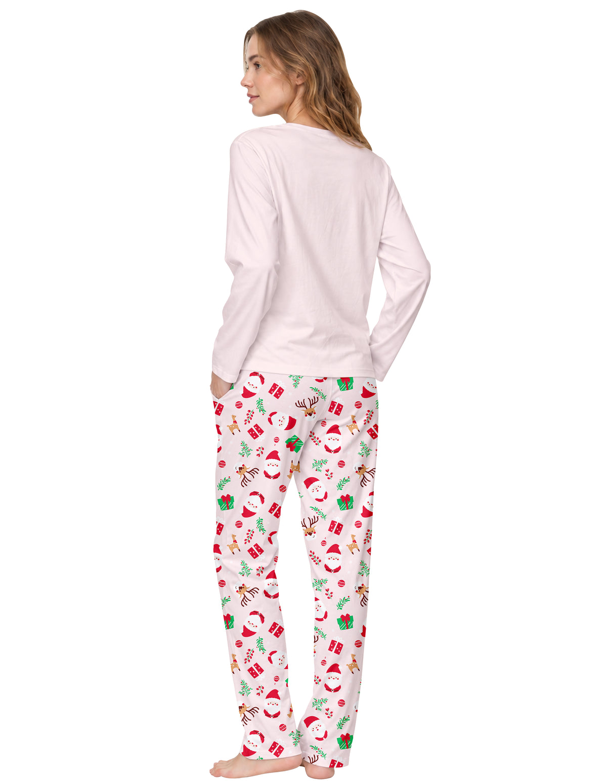 Light Pink Christmas Print Knit Cotton Pajama Set