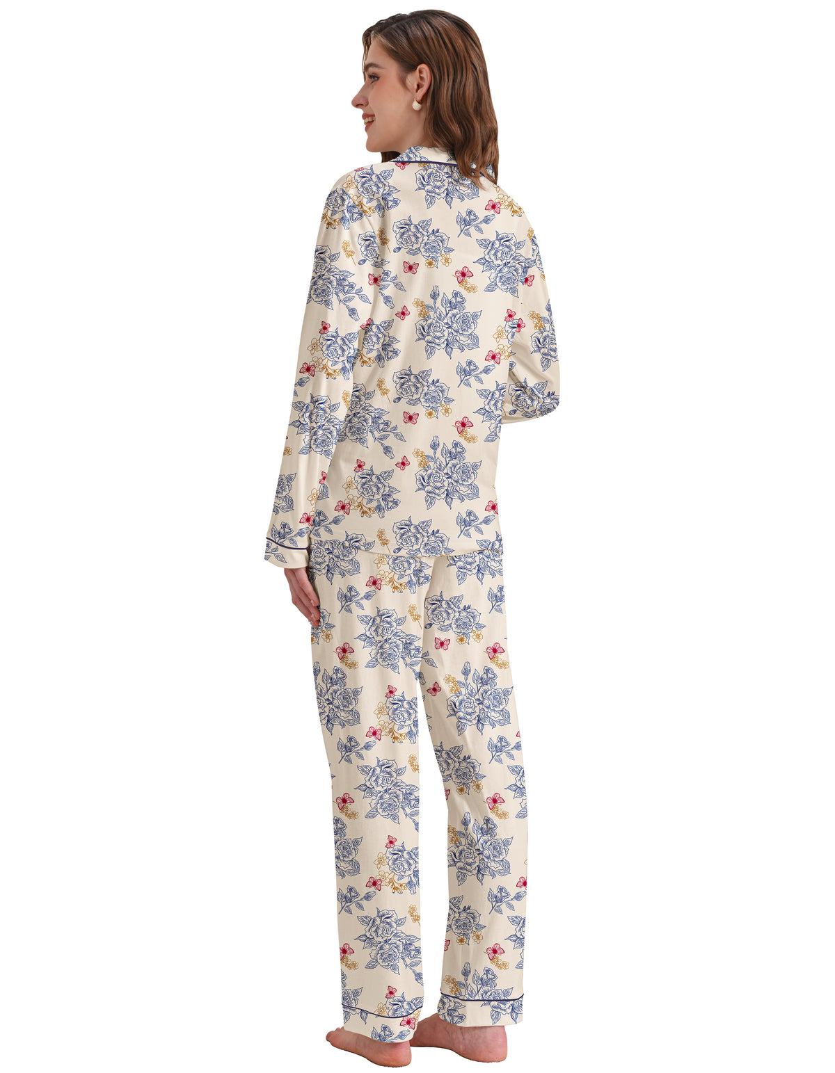 Rose Line Art Knit Cotton Pajama Set