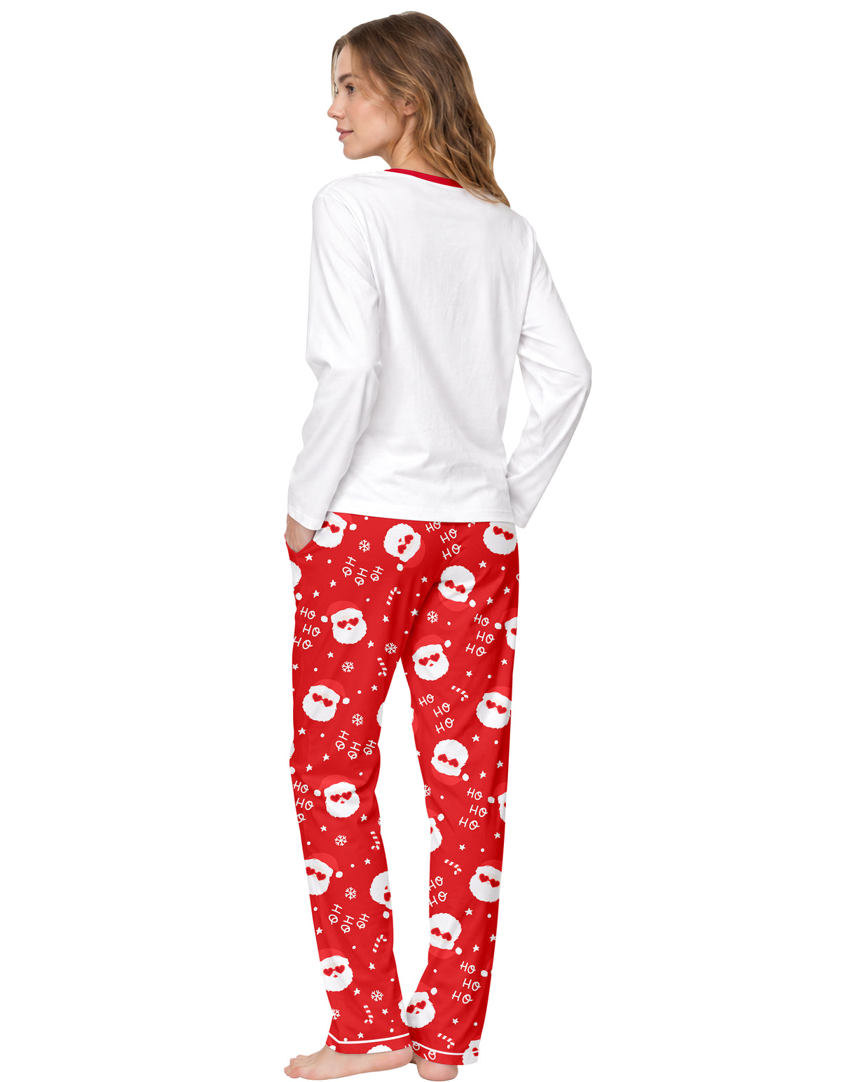 White & Red Christmas Print Knit Cotton Pajama Set