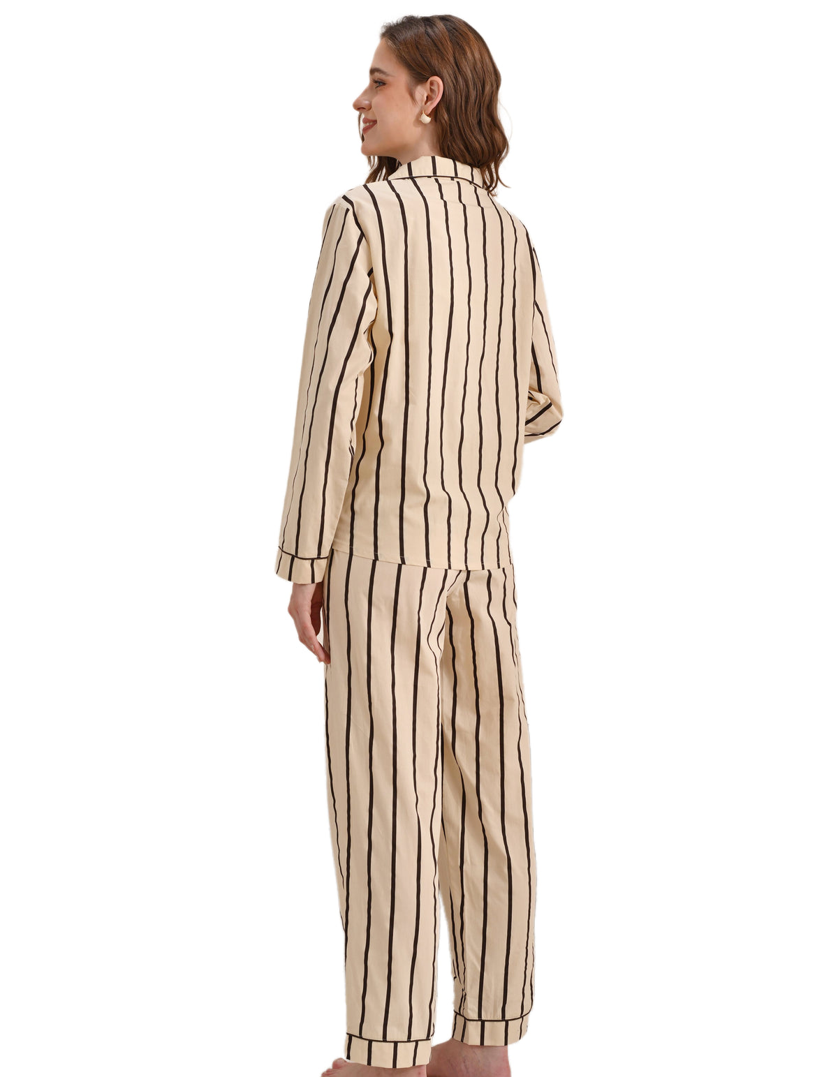 Beige & Black Stripe Knit Cotton Pajama Set