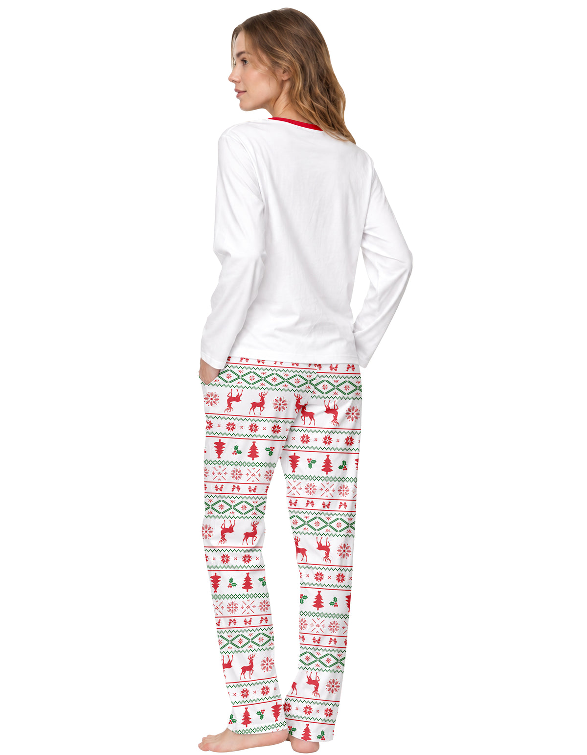 White Nordic Christmas Print Knit Cotton Pajama Set