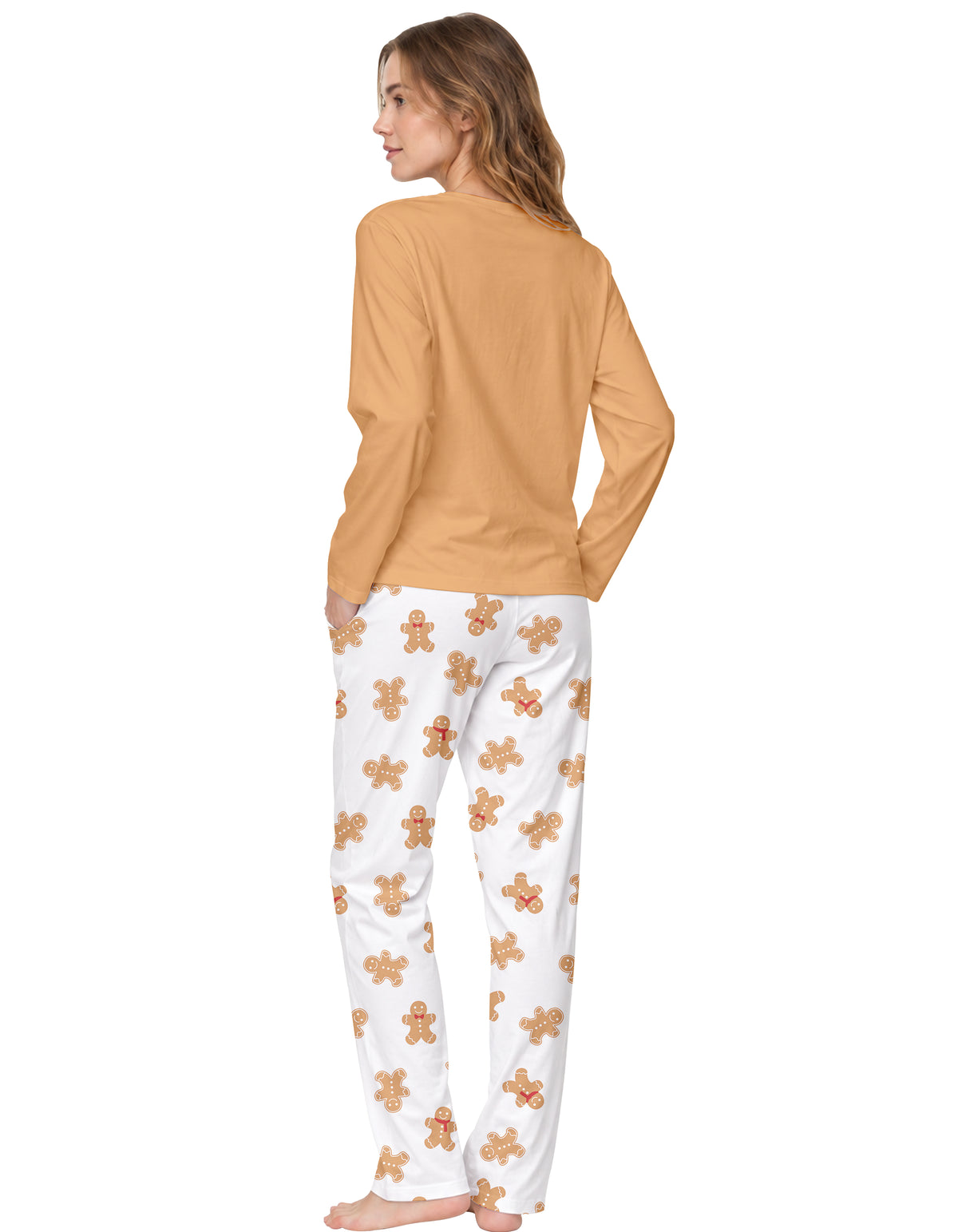 Mustard Gingerbread Print Knit Cotton Pajama Set