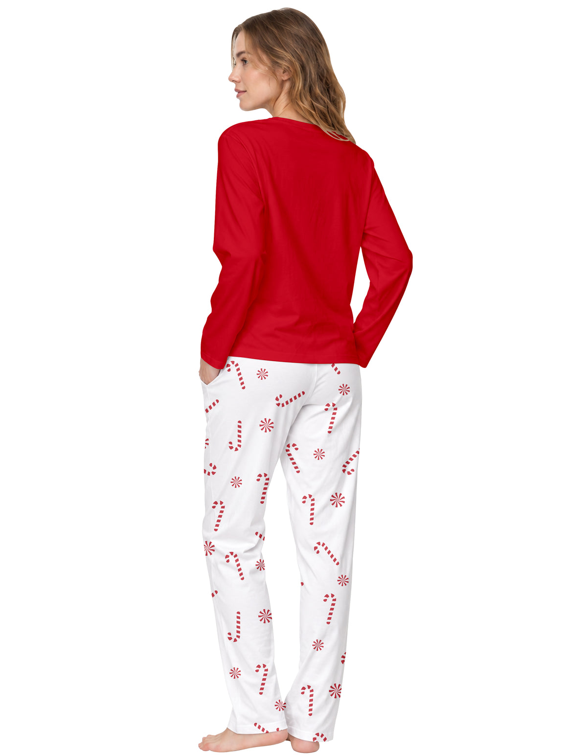 Red Candy Cane Print Knit Cotton Pajama Set