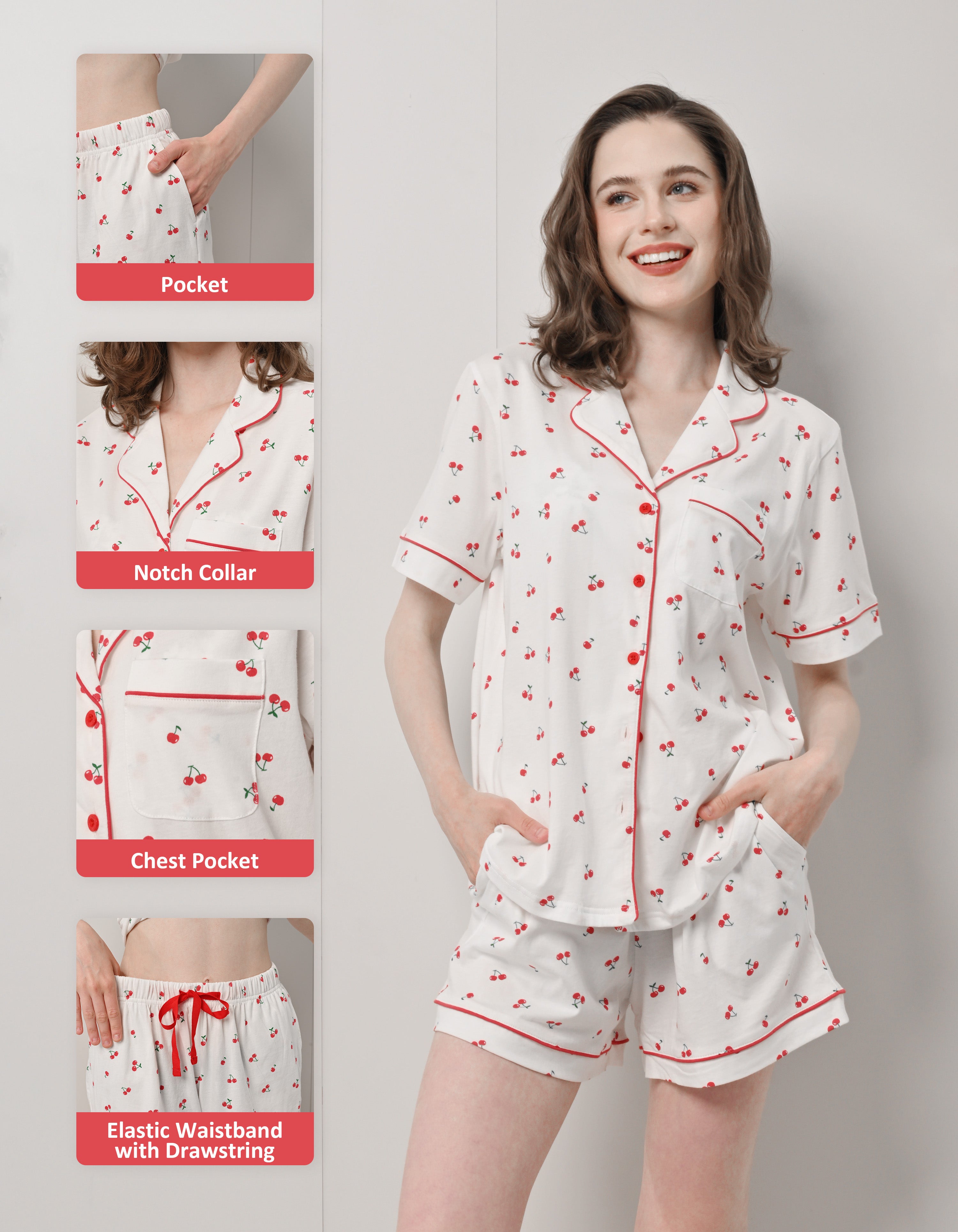 Cherry Print Knit Cotton Pajama Set