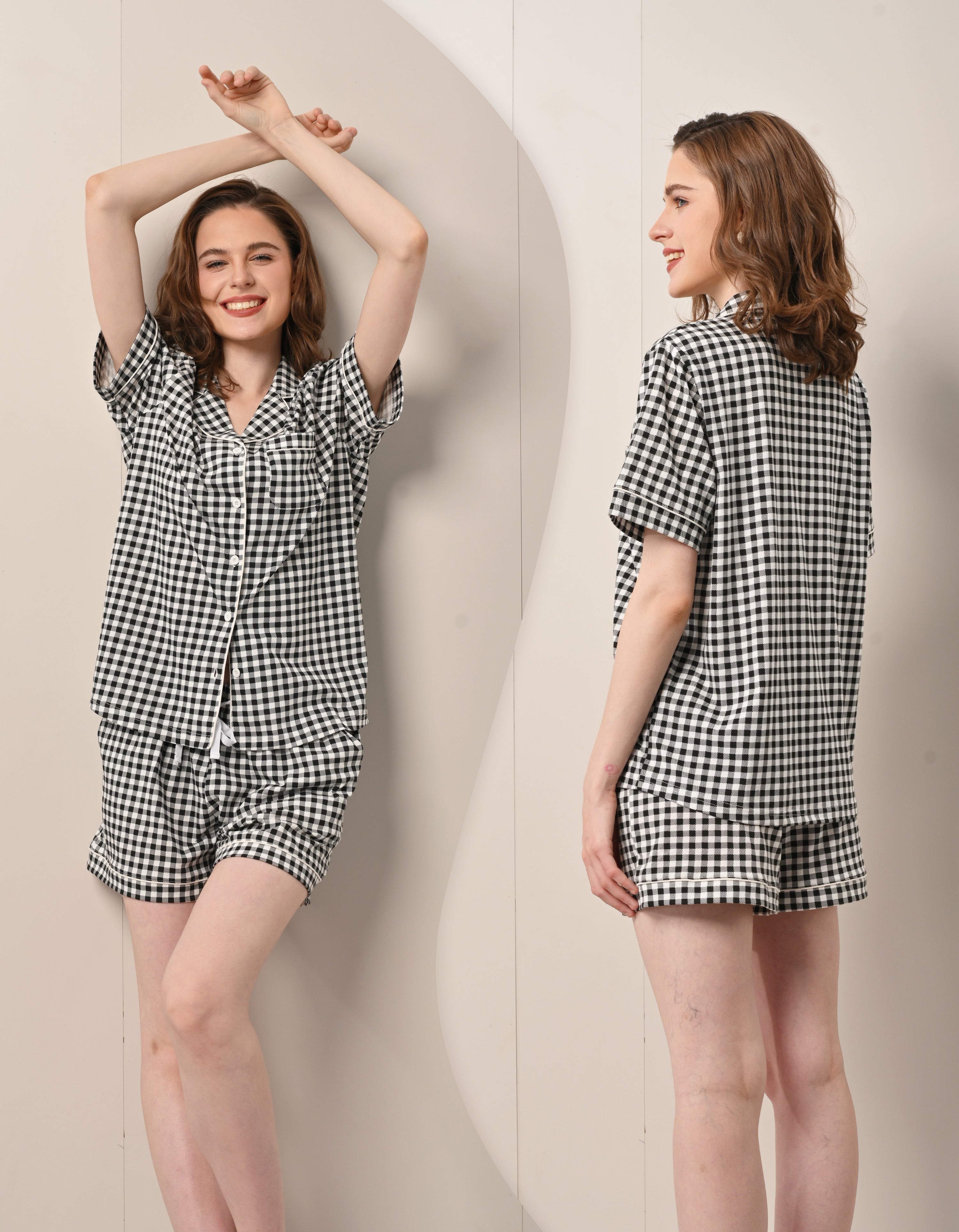 Black & White Gingham Knit Cotton Pajama Set