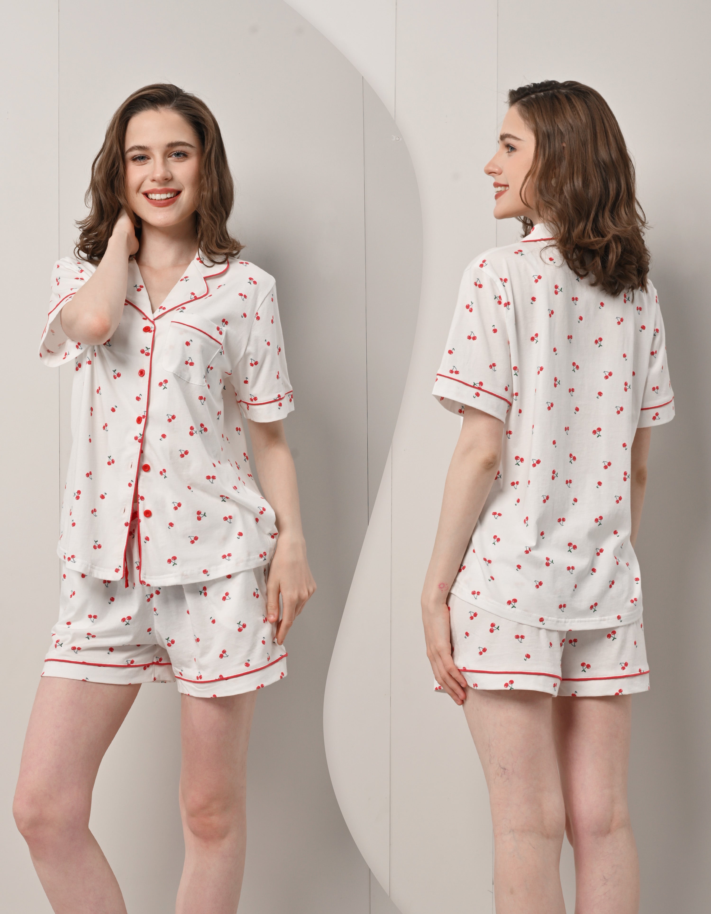 Cherry Print Knit Cotton Pajama Set
