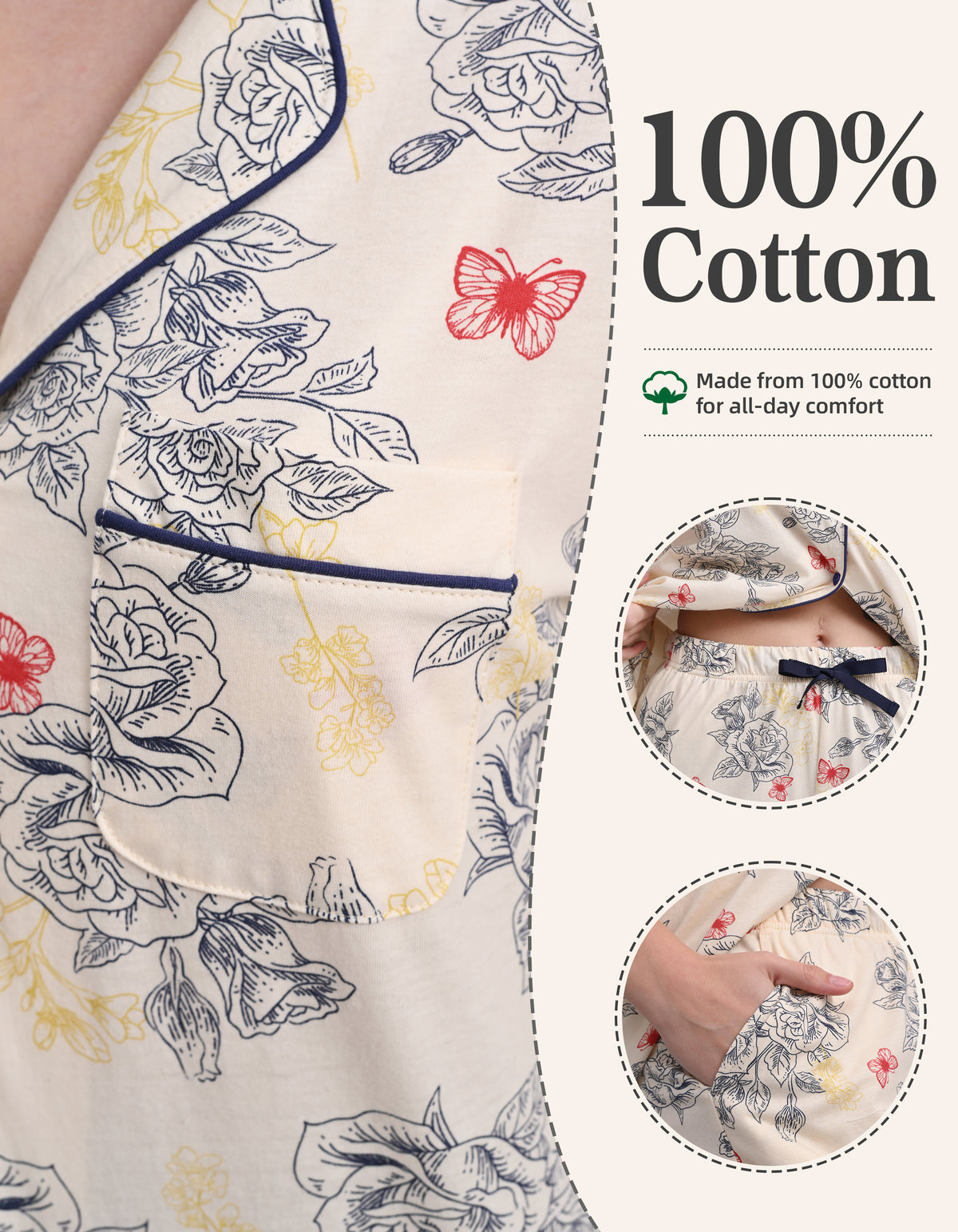 Rose Line Art Knit Cotton Pajama Set