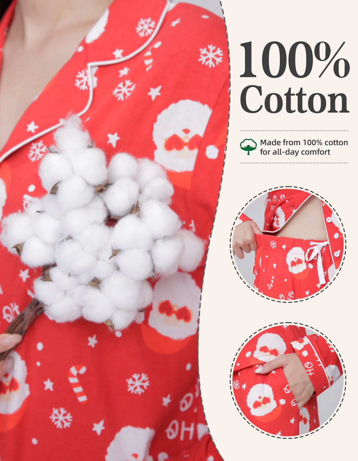 Red Santa Print Knit Cotton Pajama Set