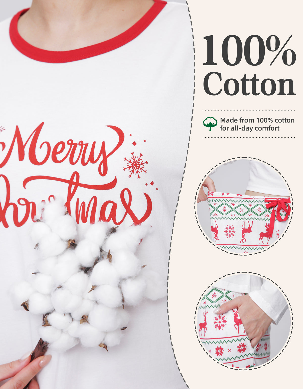 White Nordic Christmas Print Knit Cotton Pajama Set