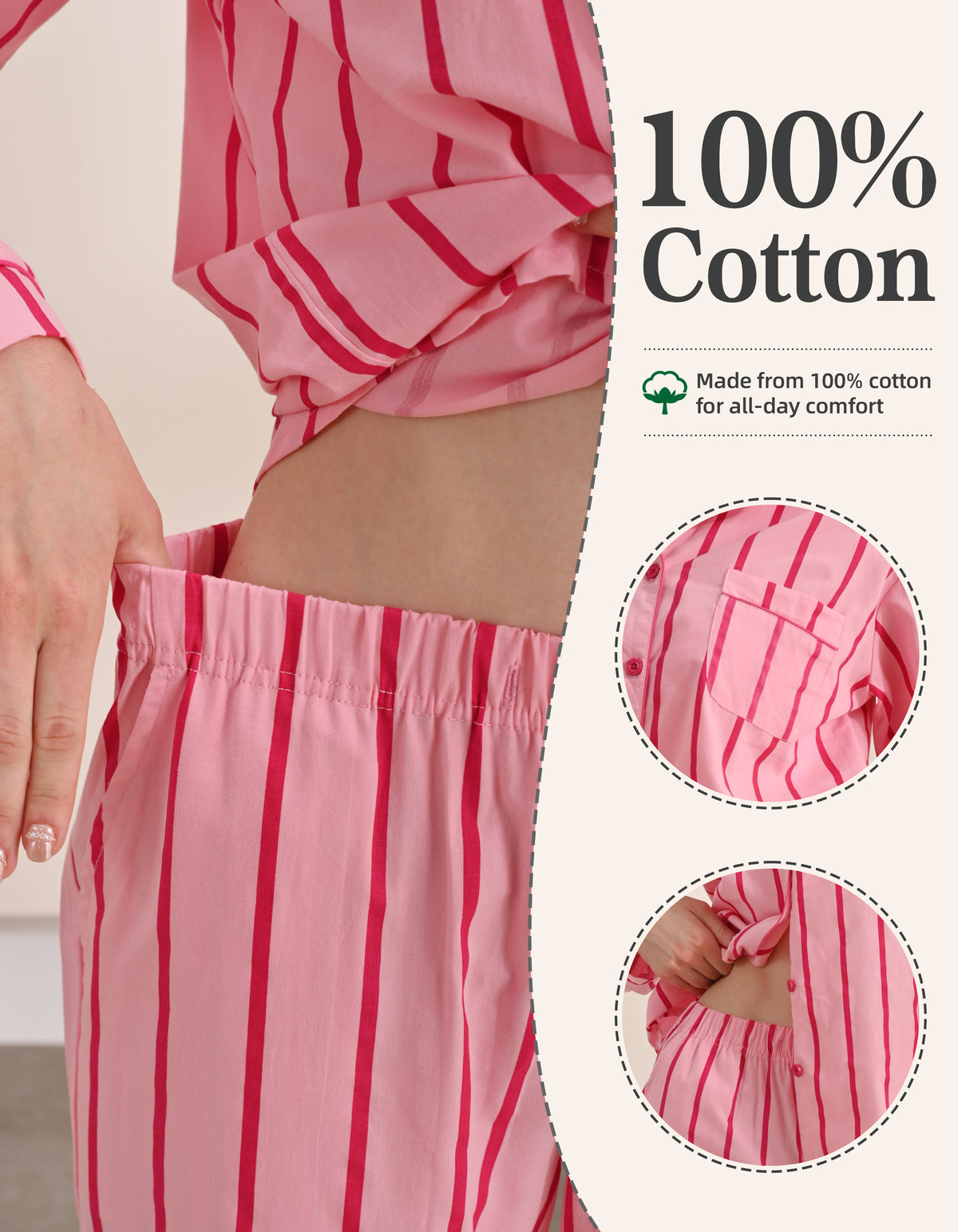 Pink & Rose Stripe Knit Cotton Pajama Set