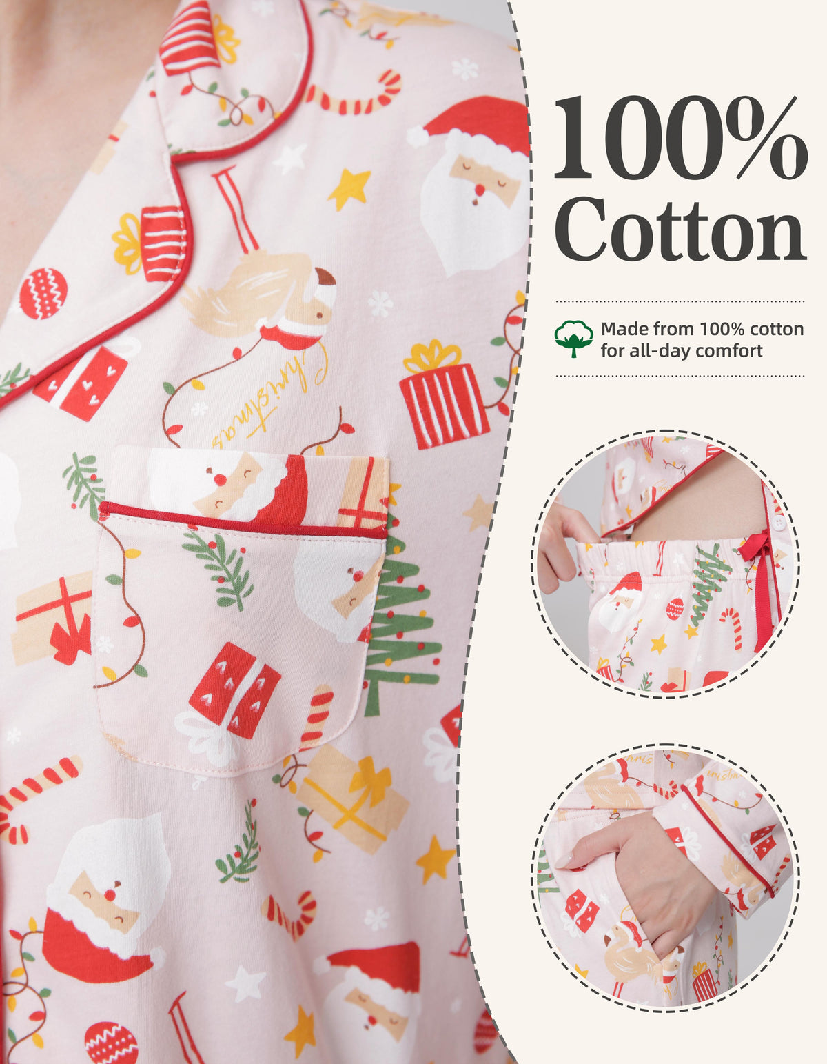 Light Pink Christmas Icons Knit Cotton Pajama Set