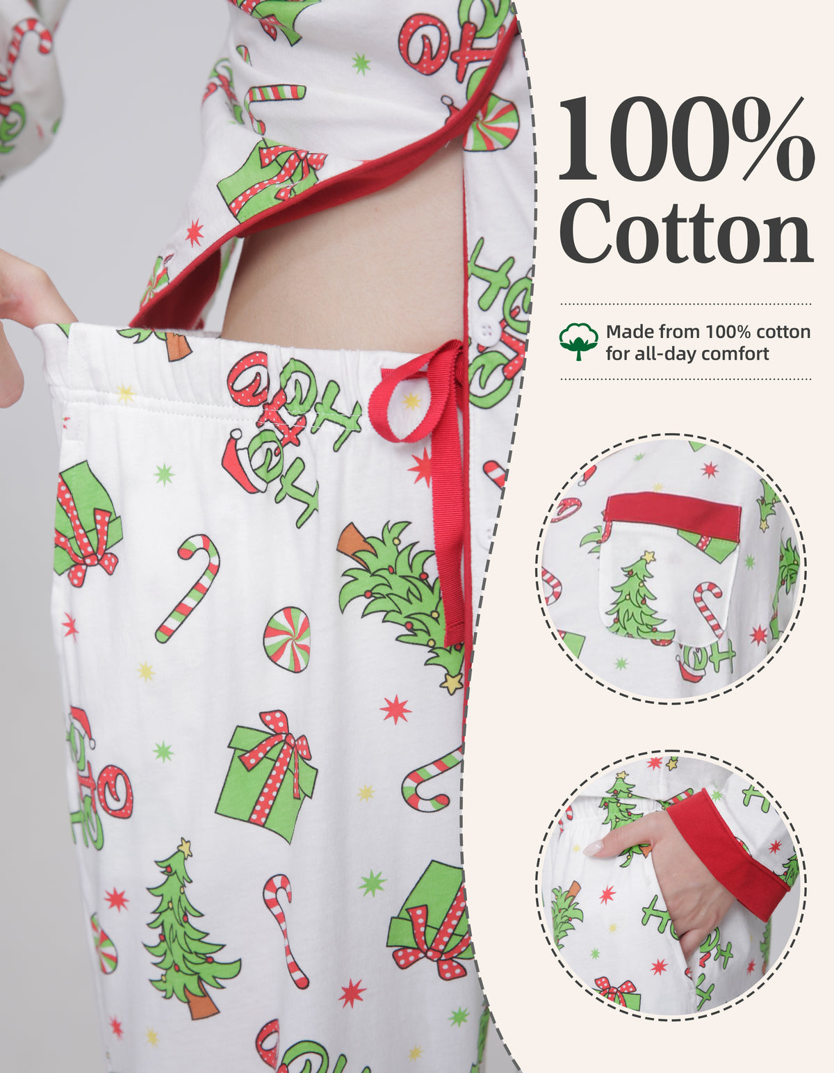 White & Red Christmas Icons Knit Cotton Pajama Set