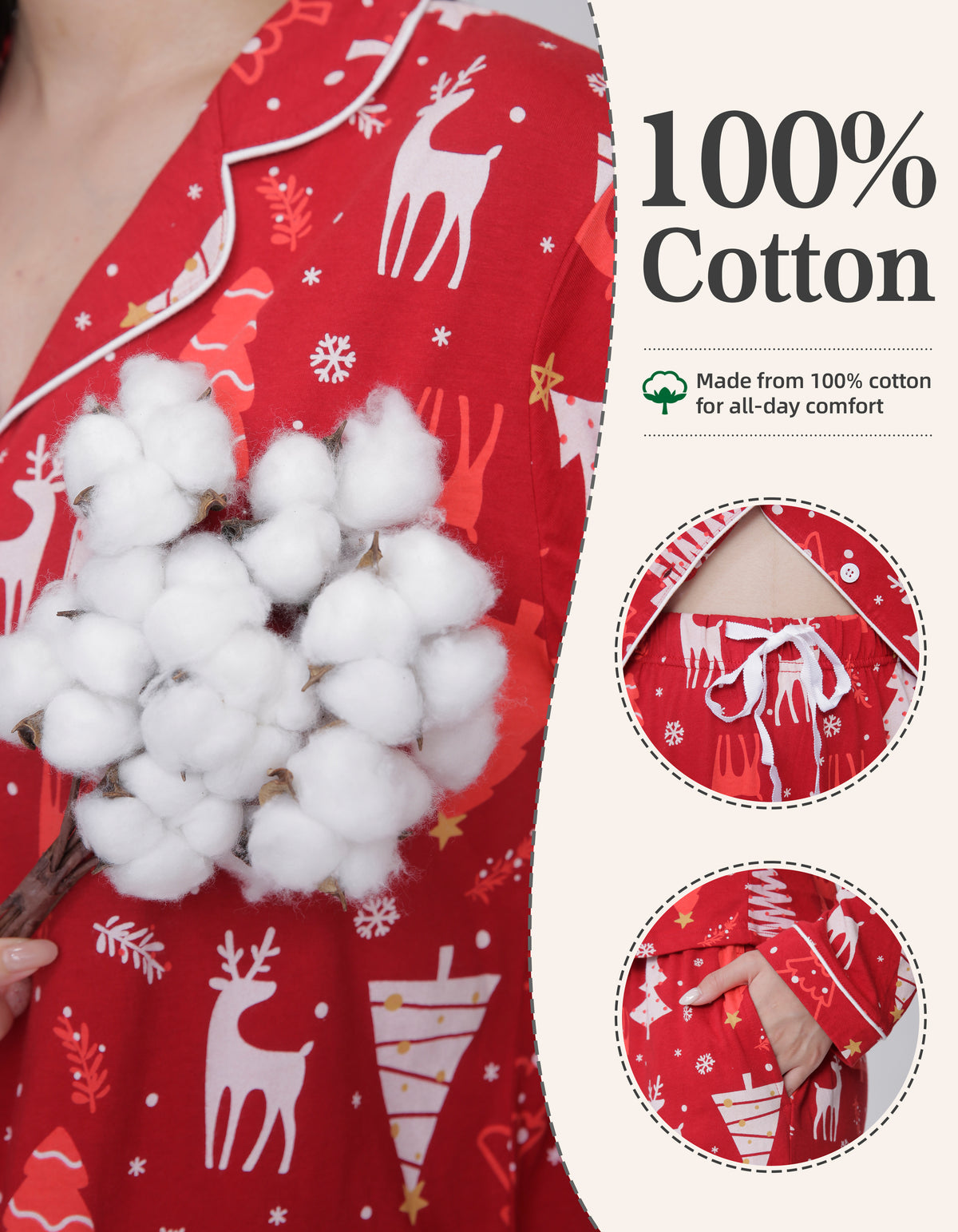 Red Reindeer & Tree Knit Cotton Pajama Set