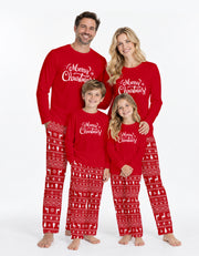Red Nordic Christmas Print Knit Cotton Family Pajama Set