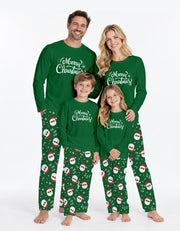 Green Santa Print Knit Cotton Family Pajama Set