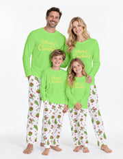 Lime Green Christmas Print Knit Cotton Family Pajama Set