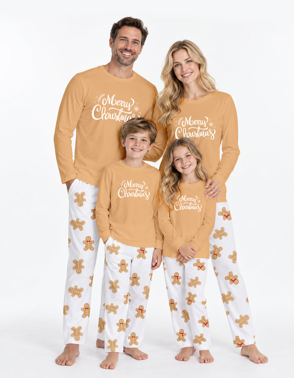 Tan Gingerbread Print Knit Cotton Family Pajama Set