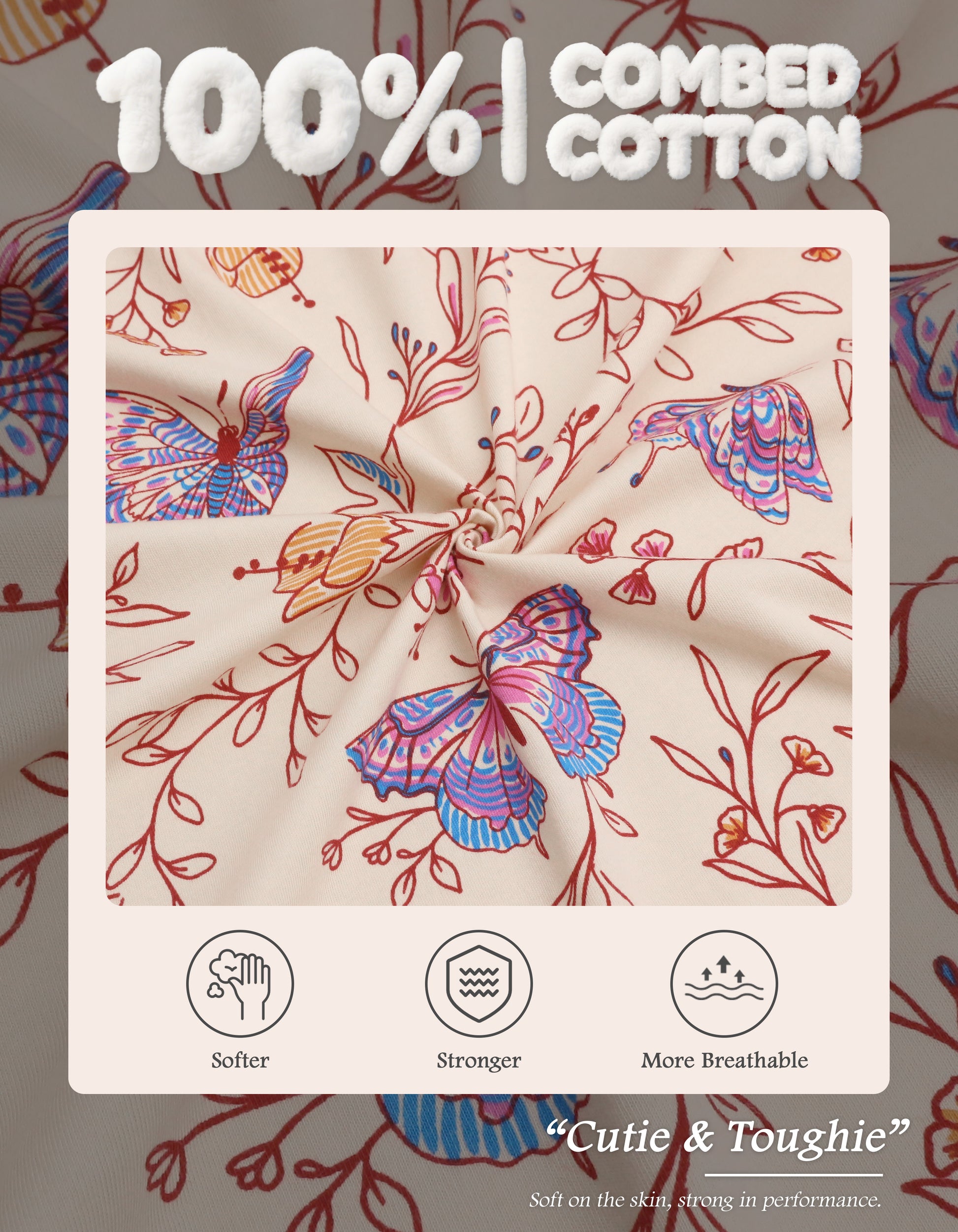 Close-up of animal sketch print knit cotton pajama fabric showing softness and breathability