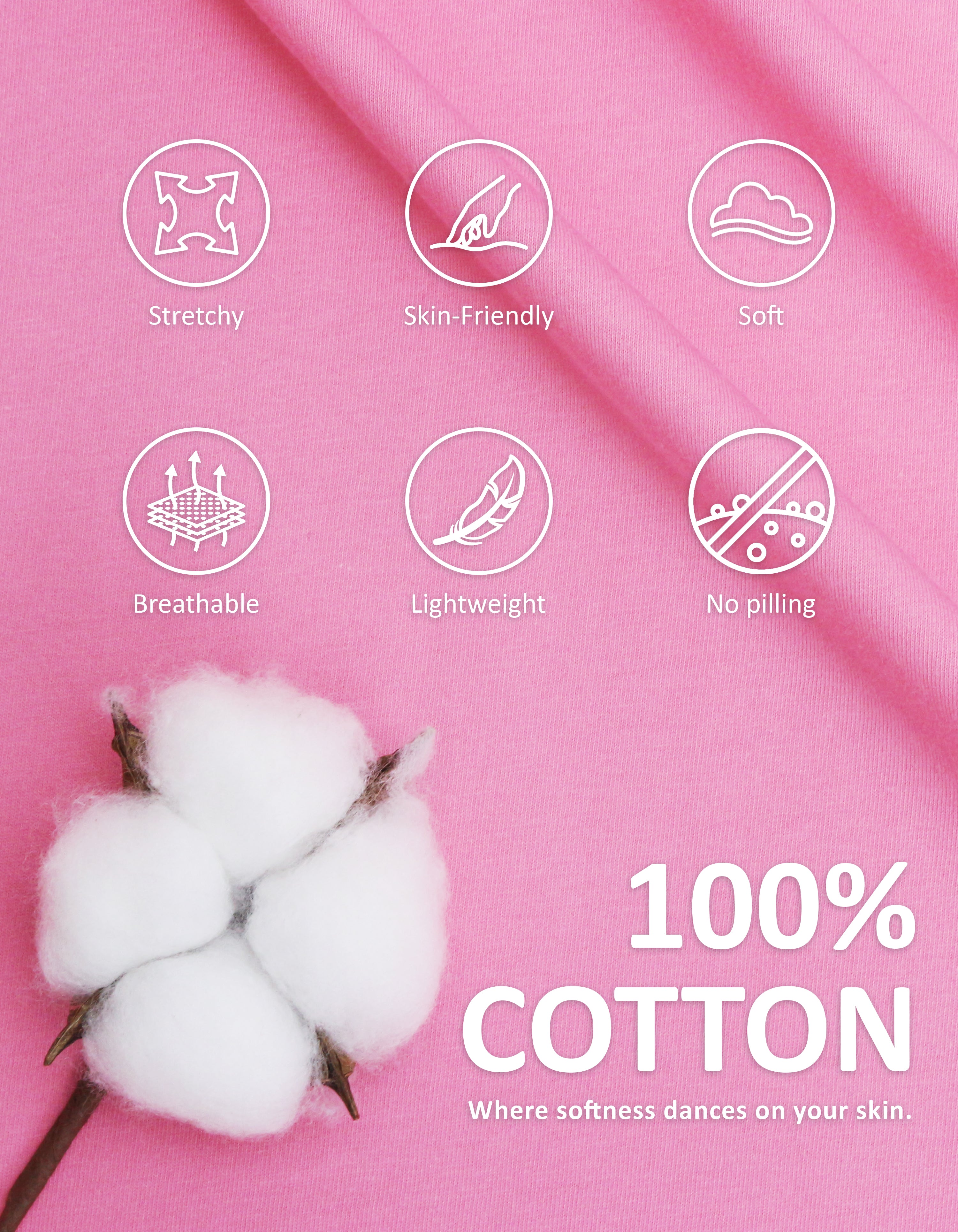 Close-up of barbie pink knit cotton pajama fabric showing softness, stretch, and breathability