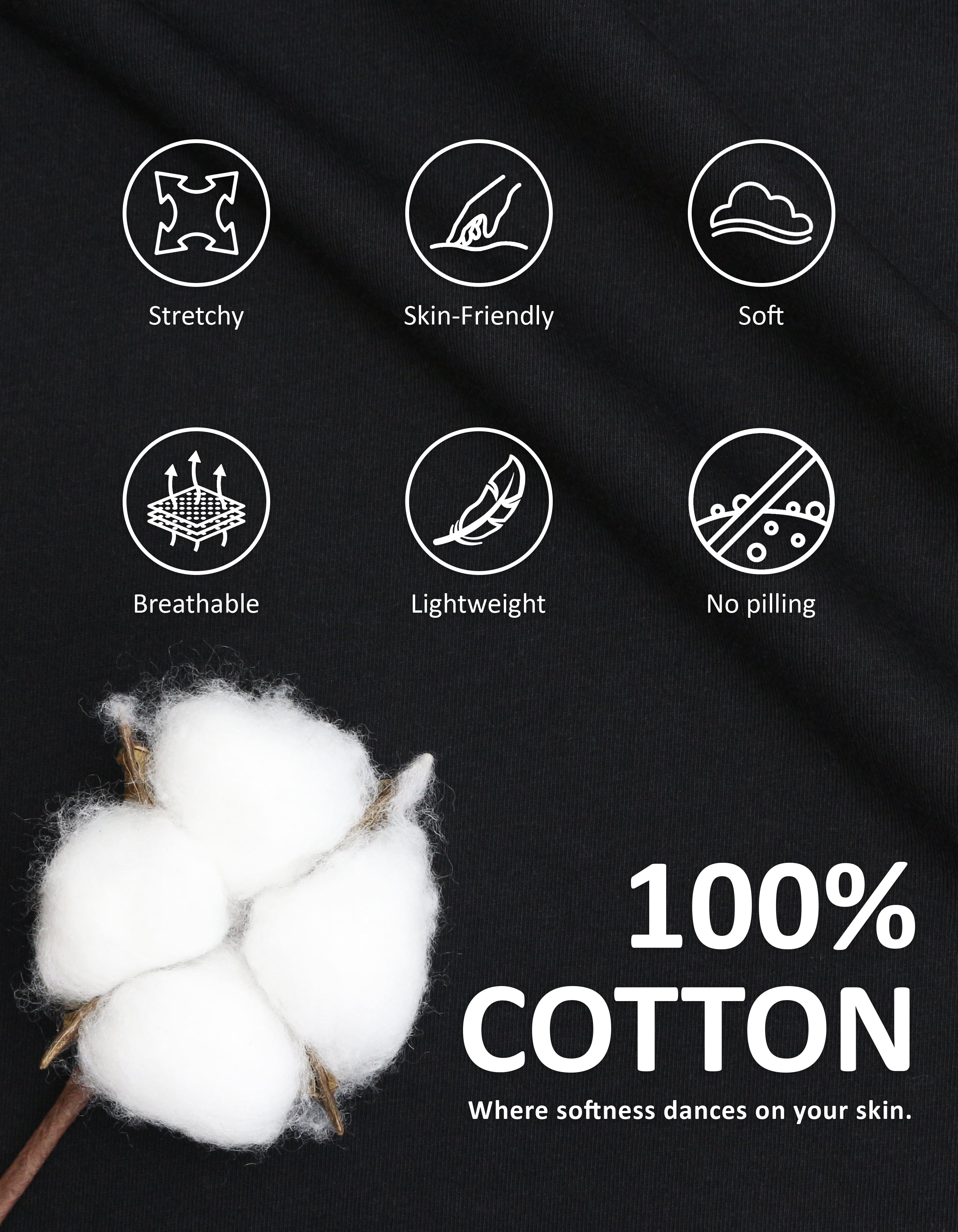 Close-up of black knit cotton pajama fabric showing softness and breathability