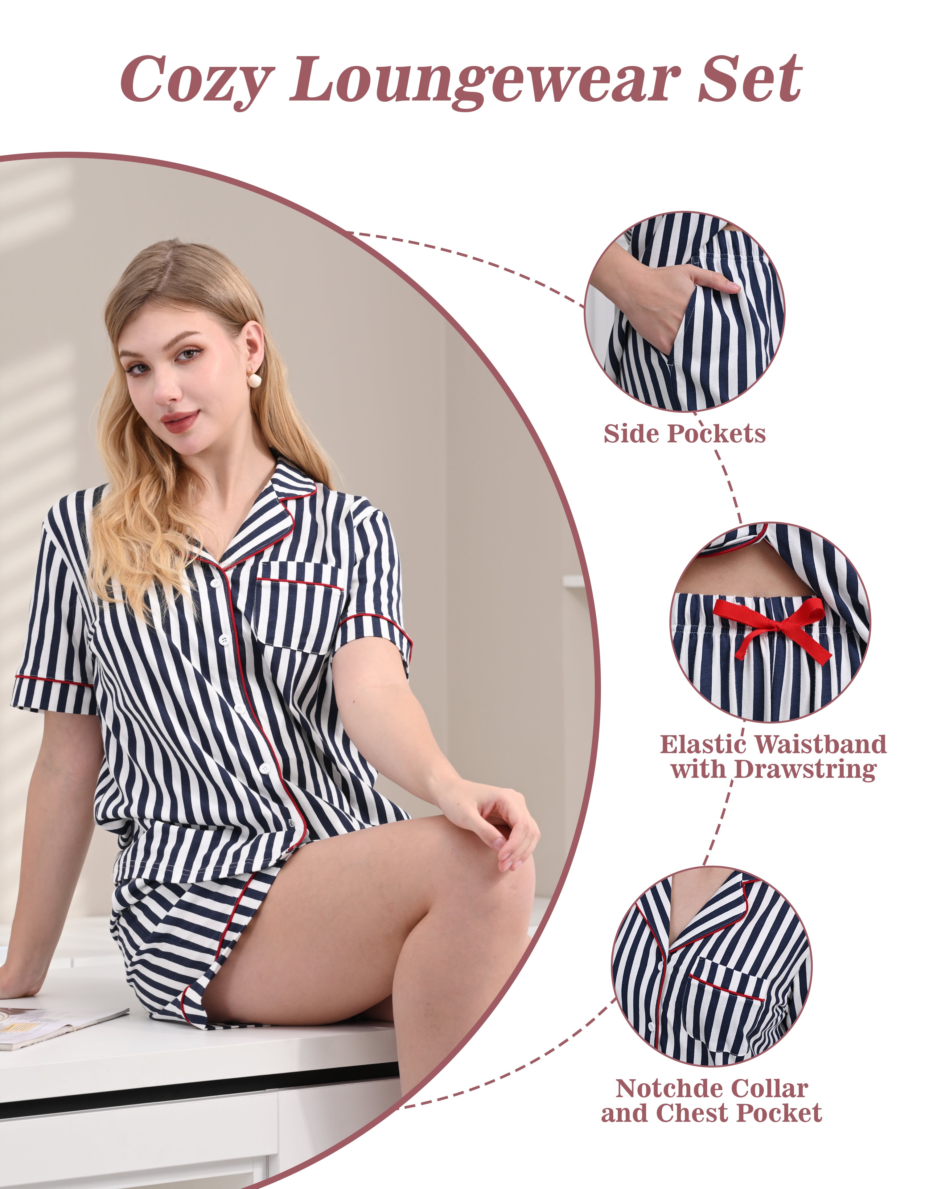 Close-up of blue and white stripe knit cotton pajama fabric