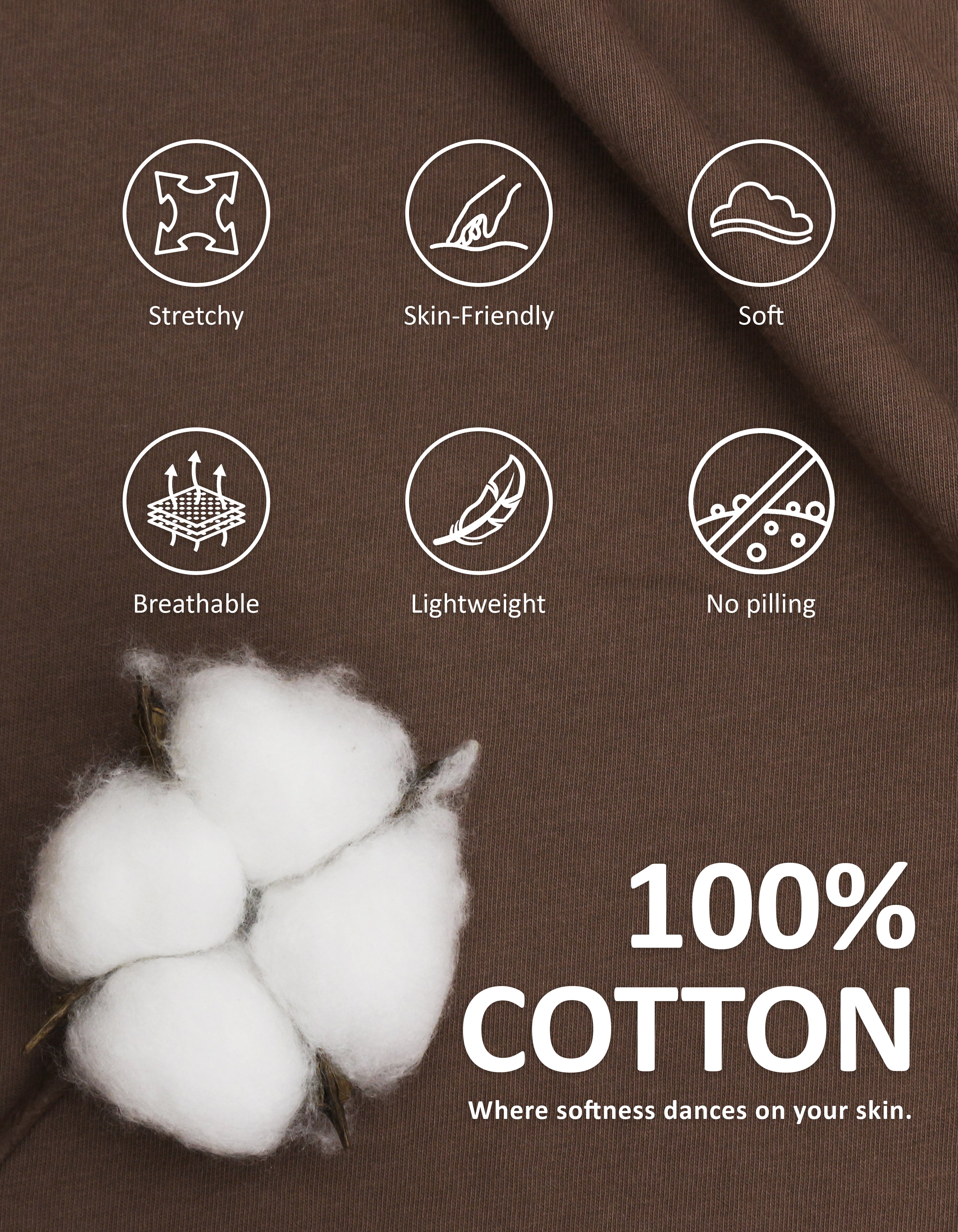 Close-up of brown knit cotton pajama fabric showing softness and breathability